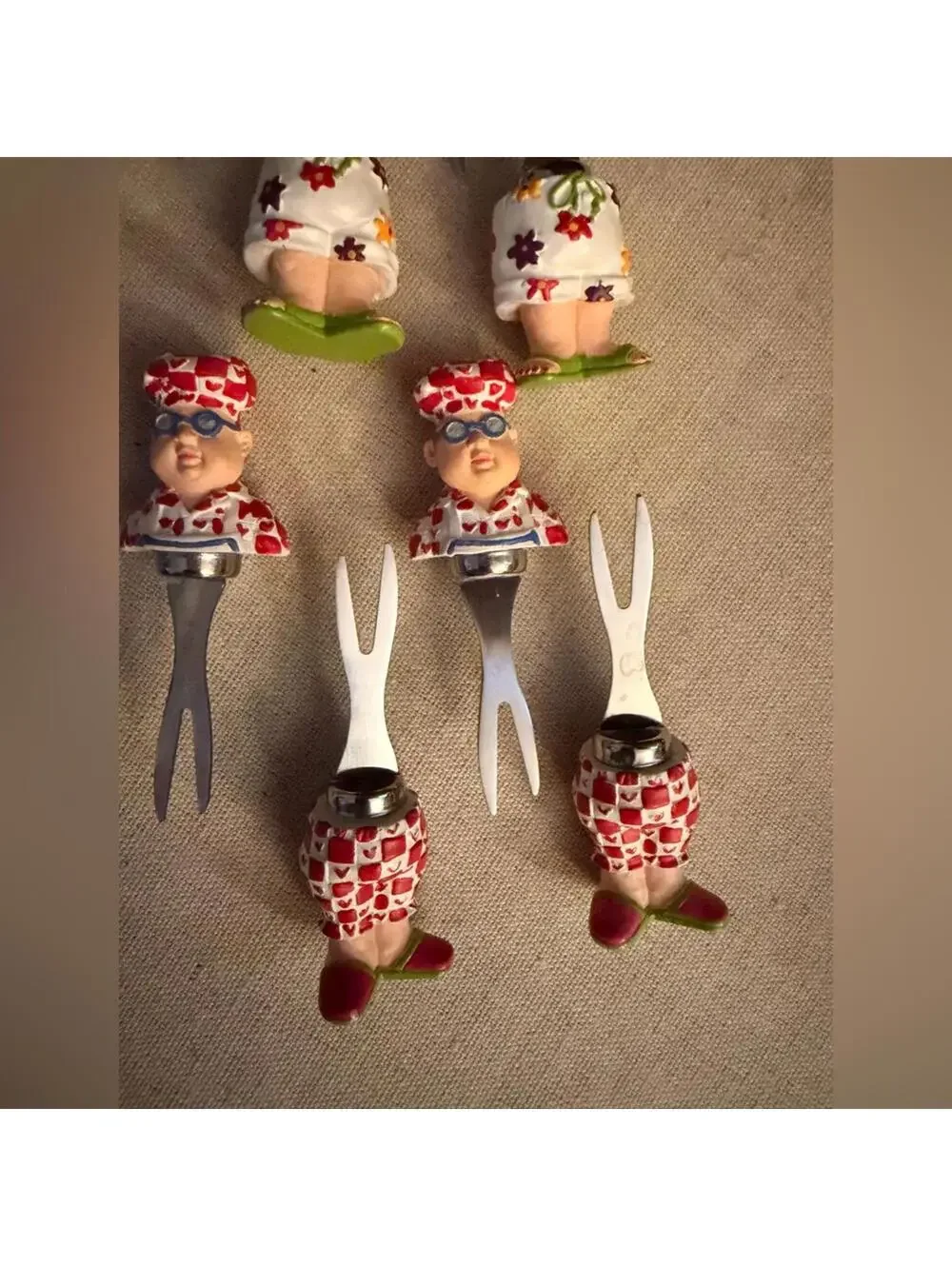 Boston Warehouse Vintage Whimsical corn on the cob holders BBQ Folk for 8 NWOT